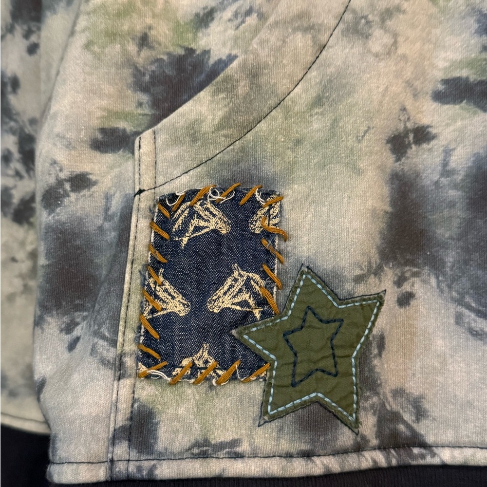 Double D Ranch Tie-Dye Hoodie with Embroidered Horse and Patches - Picture 2 of 11